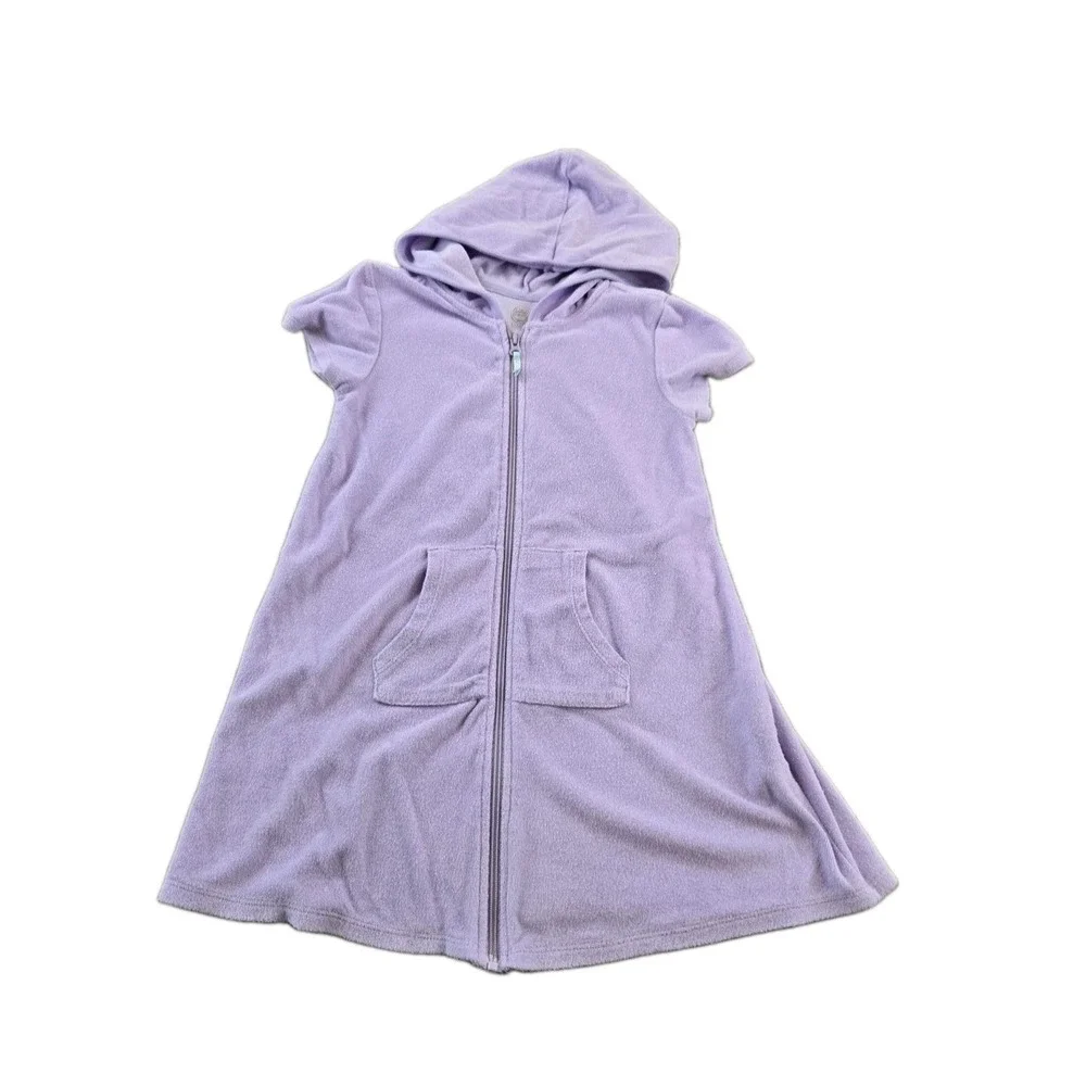 Wonder Nation Girls Full Zip Hooded Cover Up For Swimsuit Beach Poolside Large